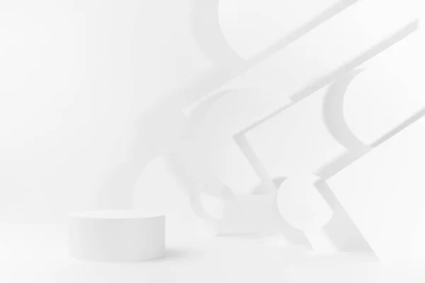 Palco Branco Abstrato Com Cilindro Pódio Mockup Elegante Estilo Geométrico — Fotografia de Stock