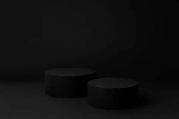 抽象的黑色舞台 有两个圆形的论坛 用于展示化妆品 软渐变色彩的设计 风格优雅而丰富 — 图库照片