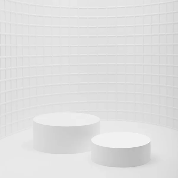 Λευκό Αφηρημένο Στάδιο Mockup Κυρτή Θέση Δύο Κυλίνδρων Podiums Μαλακό — Φωτογραφία Αρχείου