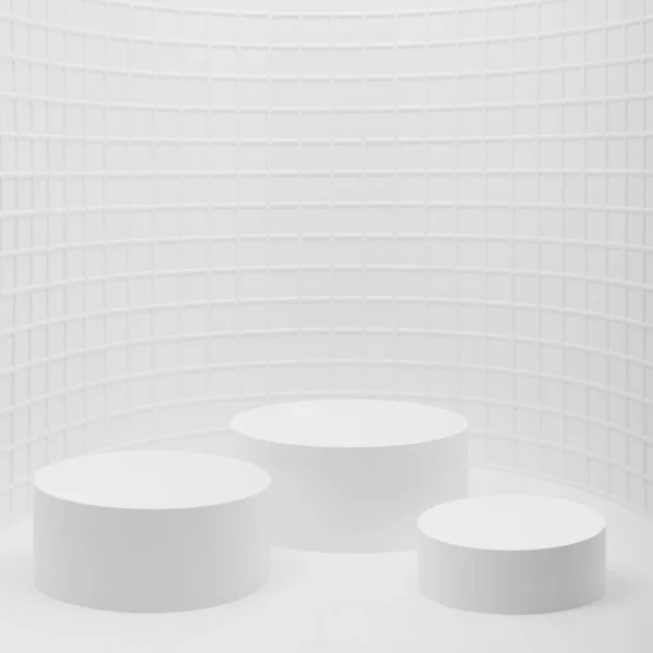 Λευκό Αφηρημένο Στάδιο Mockup Κυρτή Θέση Τριών Κυλίνδρων Podiums Μαλακό — Φωτογραφία Αρχείου