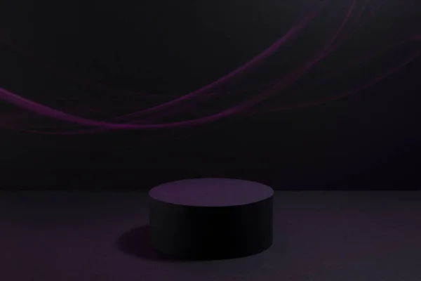 1つの円の表彰台のモックアップと黒の抽象的なステージは フラッシュのダイナミックなピンクの歩道 プレゼンテーション化粧品製品 デザイン ヒップスターネオンパーティースタイルで黒の金曜日のためのライト — ストック写真