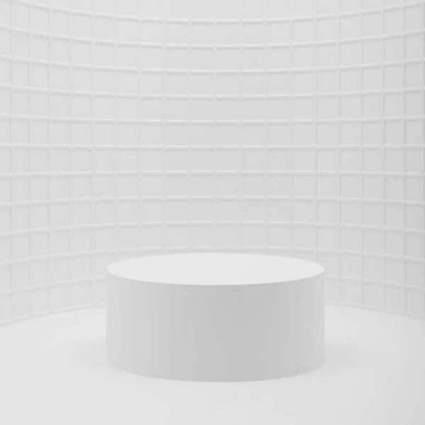 Λευκό Αφηρημένο Στάδιο Mockup Κυρτή Θέση Ένας Κύλινδρος Βάθρο Μικροσκοπικό — Φωτογραφία Αρχείου
