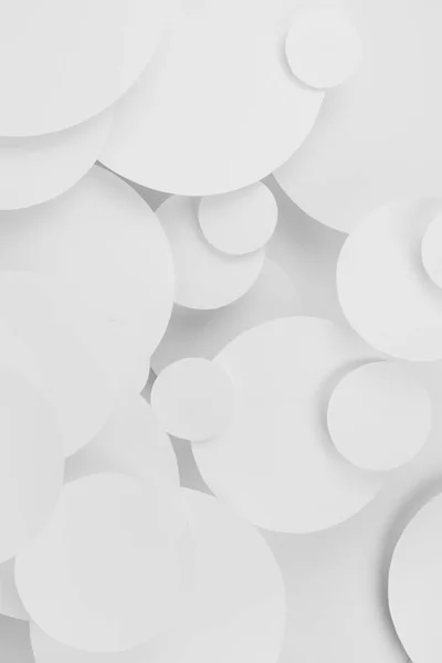 Witte Abstracte Achtergrond Van Vliegend Papier Cirkels Verschillende Grootte Perspectief — Stockfoto
