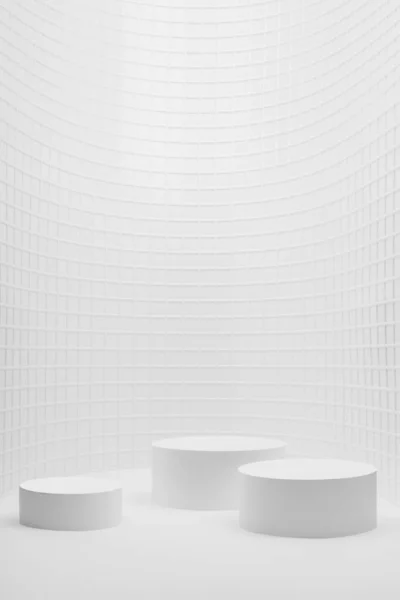 Moderno Mockup Estágio Abstrato Branco Como Alcova Curva Três Cilindros — Fotografia de Stock
