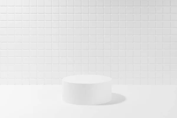 Zomer Abstracte Witte Podium Mockup Met Een Cilinder Podium Zon — Stockfoto