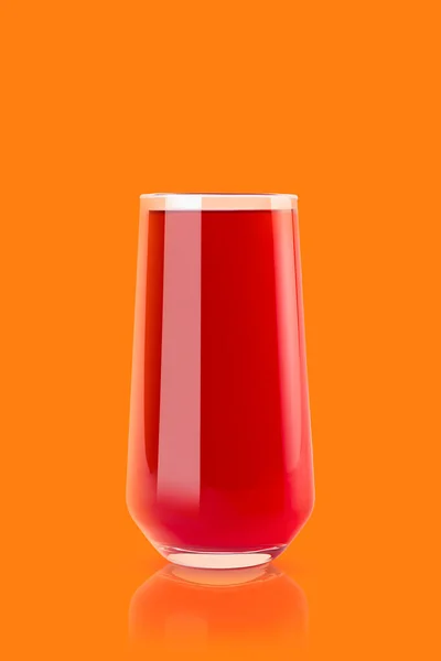 Körsbärsröd Juice Glas Med Reflektion Över Orange Bakgrund Kopiera Utrymme — Stockfoto