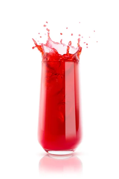 Kirschroter Kühler Saft Glas Mit Spiegelung Saftige Spritzer Und Tropfen — Stockfoto