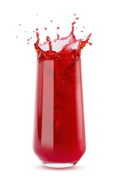 Czerwony Sok Jagodowy Szklance Jasnymi Kolorowymi Bryzgami Latającymi Kroplami Wirem — Zdjęcie stockowe