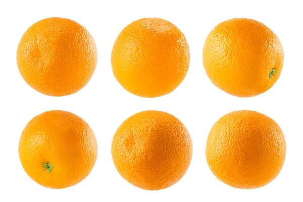 Φρέσκα Πορτοκάλια Κοντινό Πλάνο Ολόκληρων Φρούτων Διαφορετικές Πλευρές Απομονωμένες Λευκό — Φωτογραφία Αρχείου