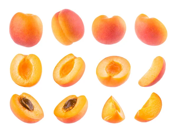 Ярко Оранжевые Абрикосы Розовым Богатая Коллекция Выделенная Белом Фоне Цельная Лицензионные Стоковые Фото