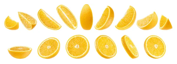 Oranges Lumineuses Prêtes Couper Moitiés Tranches Rondes Quart Morceaux Fruits — Photo