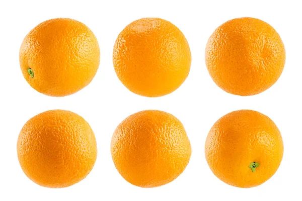 Συλλογή Χυμωδών Πορτοκαλιών Ολόκληρα Φρούτα Κοντά Διαφορετικές Πλευρές Απομονωμένα Λευκό — Φωτογραφία Αρχείου