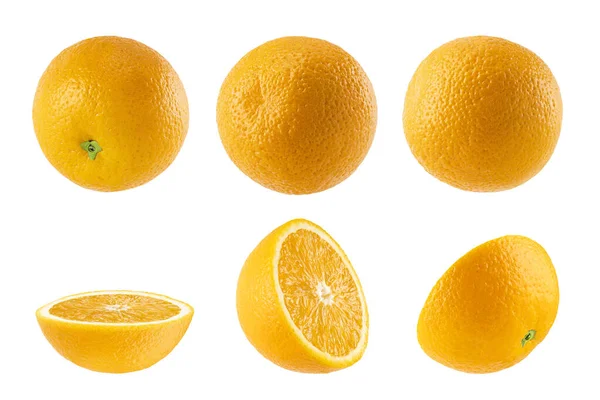 Colorful Oranges Set Whole Fruits Cut Halves Closeup Different Sides — Stock Photo, Image
