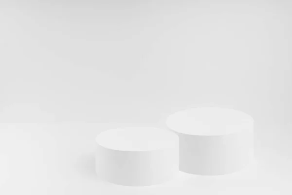 Abstrakcyjna Biała Scena Makietą Dwóch Okrągłych Podiów Szablon Prezentacji Produktów — Zdjęcie stockowe