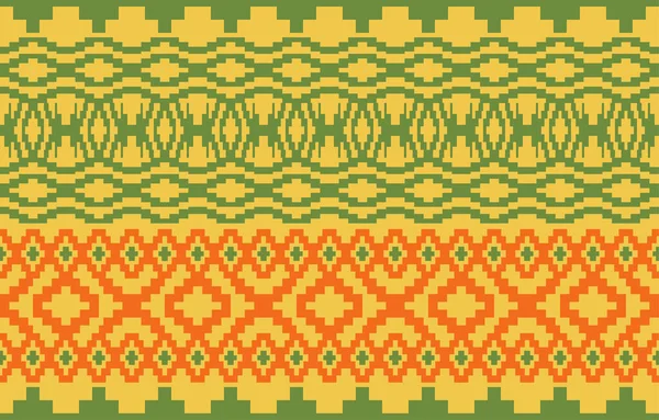 Design Geometric Yellow Orange Green Color Elements Fabric Seamless Ethnic — Stock Vector
