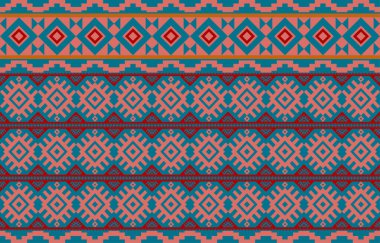 Geometrik etnik desen koleksiyonu parlak renkler tasarlar. Vektör dikişsiz kumaş ya da ev kağıdı. Arkaplan, halı, giysi, ambalaj, illüstrasyon, nakış biçimi için desen renkli.