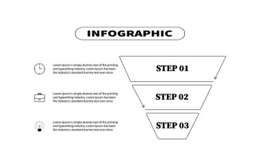 Plan, Trapezoid bilgi işine üç aşama sunuyor. Üç elementi özetleyen bilgi vektör şablonu. Web pankartları, diyagramlar, planlar ve iş akışları için yaratıcı konsept planlaması.