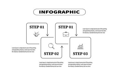 Kare vektörler şablonu kullanılarak oluşturulan dört adımlı tasarım süreci bir bilgi grafiği sundu. Web pankartları, diyagramlar, planlar ve iş akışları için görsel olarak çekici bir konsept