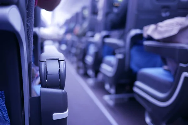 Cor Roxa Assentos Avião Passageiros Vazios Cabine — Fotografia de Stock