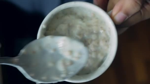 Putting Yogurt Granola Musli Bowl — Stock Video