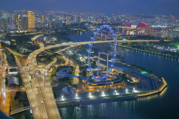 Singapore Juni 2022 Luchtfoto Van Singapore Flyer Nachts — Stockfoto