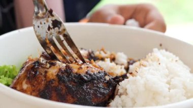 Izgara tavuğu tabakta yakın. .