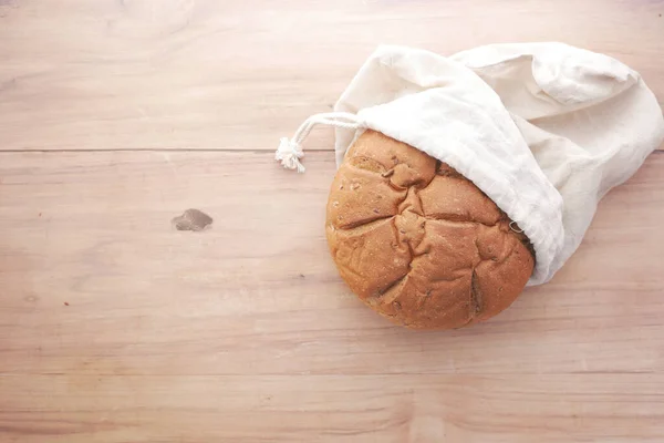 Baked Bread Stored Reusable Linen Bag Eco Friendly Zero Waste — Stock Photo, Image
