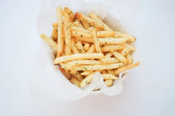 Overhead Shot French Fries White Background — Stock Photo, Image
