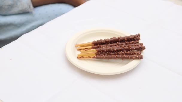 Almond Nut Dark Chocolate Stick Table — Wideo stockowe