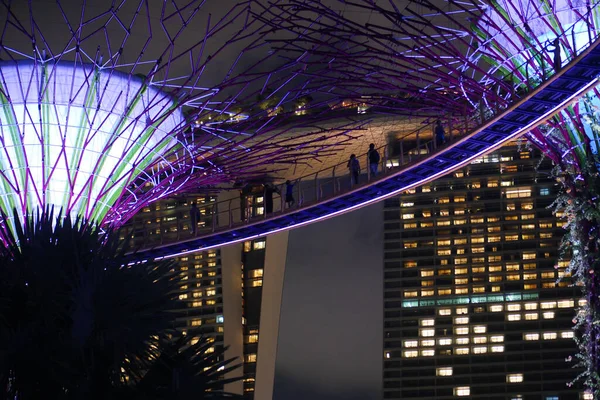 stock image Singapore 10 june 2022. lighting on Gardens by the bay at night ,