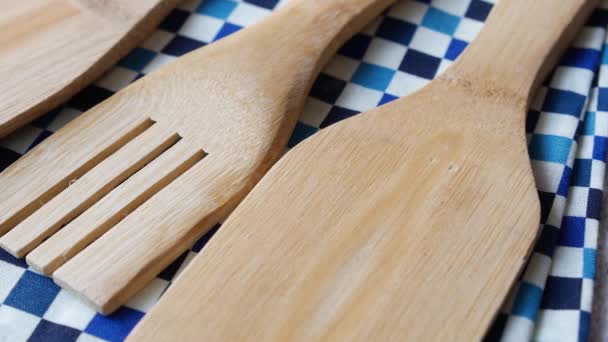 Wooden Cutlery Fork Spoon Chopping Board Table — Video Stock