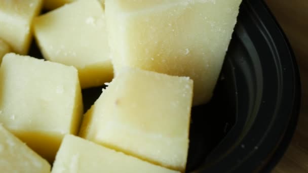 Close Cube Shape Fresh Cheese Bowl — Stock video