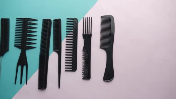 Overhead View Professional Combs Color Background — Stock Video