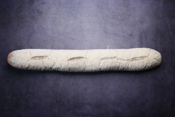 Freshly Baked Baguette Black Background Top View — Stock Photo, Image
