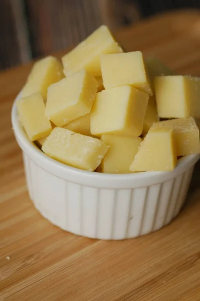 Close Cube Shape Fresh Cheese Bowl — Photo