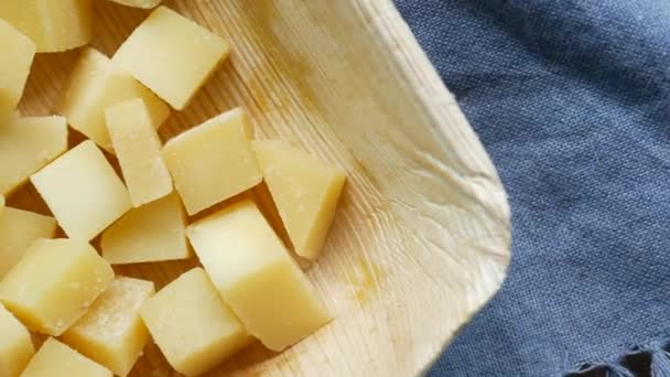 Close Cube Shape Fresh Cheese Bowl — Stockvideo