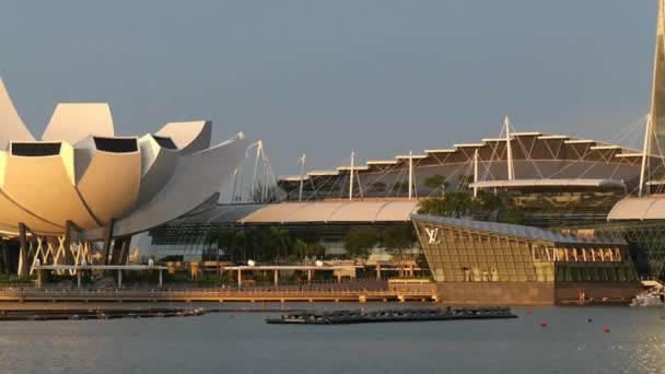 Singapore Marina Bay June 2022 Museum Restaurants Evening — ストック動画