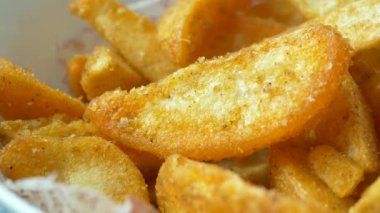 detail shot of French Fries on table .
