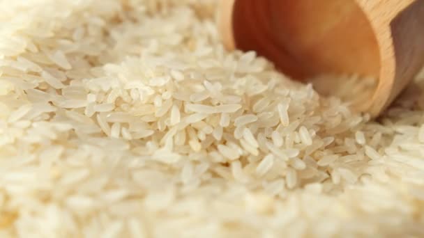 Löffel Pflücken Weißen Reis Form Einer Schüssel — Stockvideo