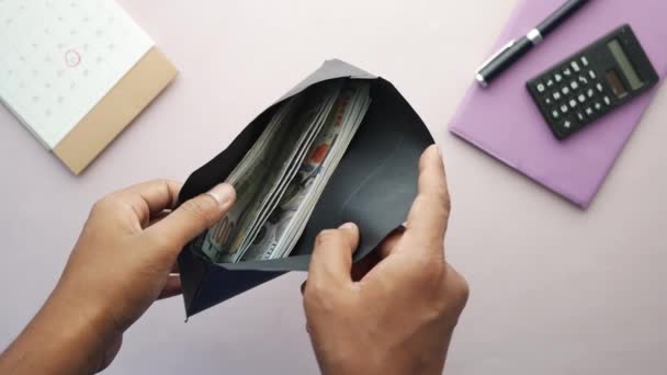 Person Legt Bargeld Einen Umschlag — Stockvideo