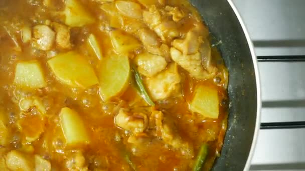 Cooking Chicken Curry Cooking Pan — Stock Video