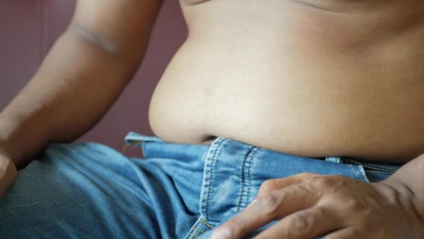 Mans Ręka Gospodarstwa Nadmiernego Tłuszczu Brzucha Koncepcja Nadwagi — Wideo stockowe