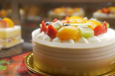 Çilekli pasta. Kapatın. ,