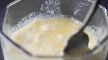 glass of whole cream milk on table , 
