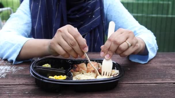 Curry Chicken Rice Take Away Plastic Packet Table — Stock Video