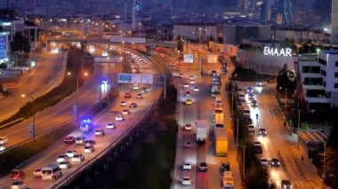 Turkey istanbul 12 january 2023, many cars in a high away at night top view .