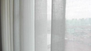 close up of white clean fabric curtain..