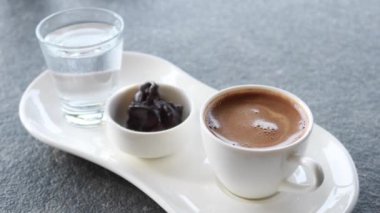 a cup of turkish coffee on table outdoor ,