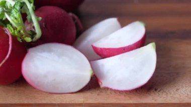 Fresh red radish bundle on table . High quality photo