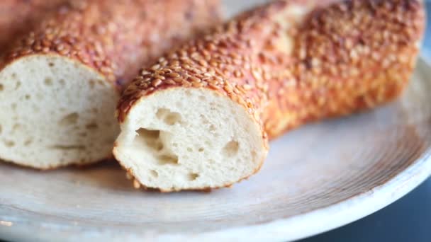 Fresh Bagel Bread Plate — Video Stock